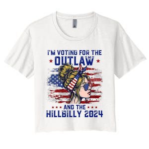 Im Voting For The Outlaw And The Hillbilly 2024 Us Flag Trump Vance 2024 Women's Crop Top Tee