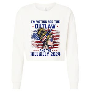 Im Voting For The Outlaw And The Hillbilly 2024 Us Flag Trump Vance 2024 Cropped Pullover Crew