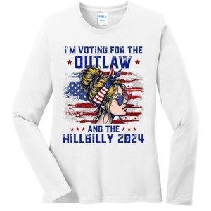 Im Voting For The Outlaw And The Hillbilly 2024 Us Flag Trump Vance 2024 Ladies Long Sleeve Shirt