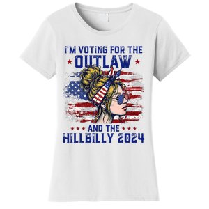 Im Voting For The Outlaw And The Hillbilly 2024 Us Flag Trump Vance 2024 Women's T-Shirt