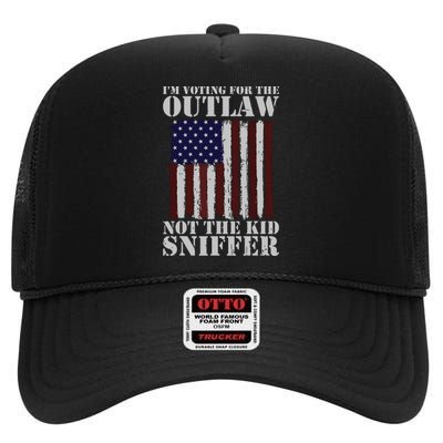 Im Voting For The Outlaw Not The Sniffer July 4th Flag High Crown Mesh Back Trucker Hat