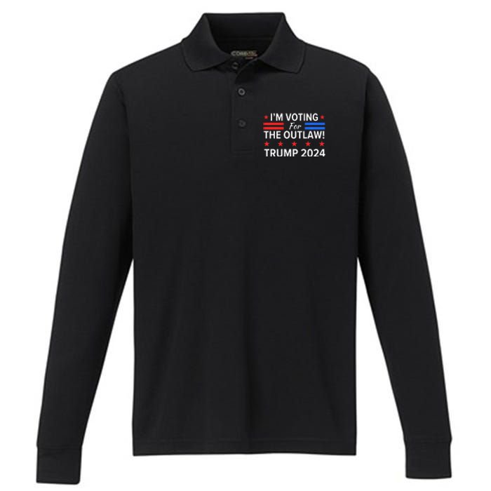 IM Voting For The Outlaw Funny Pro Trump 2024 Election Performance Long Sleeve Polo