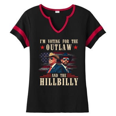 IM Voting For The Outlaw And The Hillbilly Trump Vance 2024 Ladies Halftime Notch Neck Tee