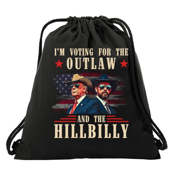 IM Voting For The Outlaw And The Hillbilly Trump Vance 2024 Drawstring Bag