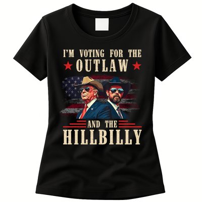 IM Voting For The Outlaw And The Hillbilly Trump Vance 2024 Womens T-Shirt
