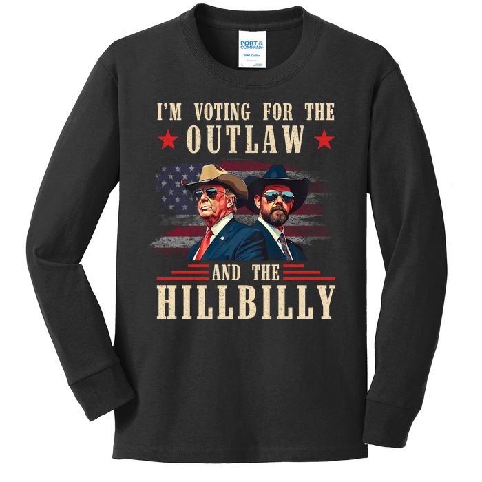 IM Voting For The Outlaw And The Hillbilly Trump Vance 2024 Kids Long Sleeve Shirt