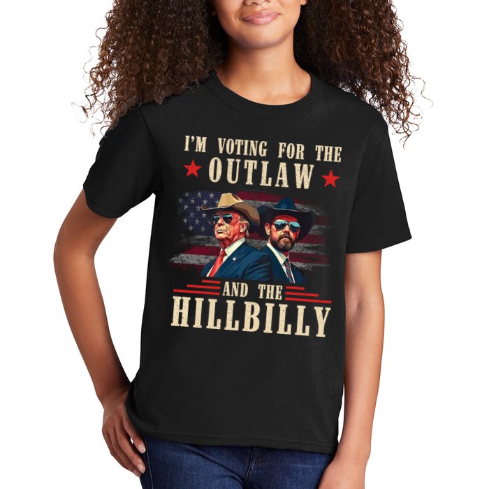 IM Voting For The Outlaw And The Hillbilly Trump Vance 2024 Kids T-Shirt