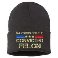 IM Voting For The Convicted Fellon 2024 Us Flag Protrump Sustainable Knit Beanie