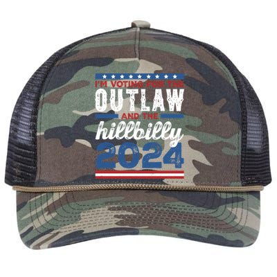 Im Voting For The Outlaw And The Hillbilly 2024 Vintage Election Retro Rope Trucker Hat Cap