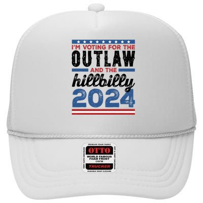 Im Voting For The Outlaw And The Hillbilly 2024 Vintage Election High Crown Mesh Back Trucker Hat