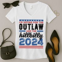 Im Voting For The Outlaw And The Hillbilly 2024 Vintage Election Women's V-Neck T-Shirt