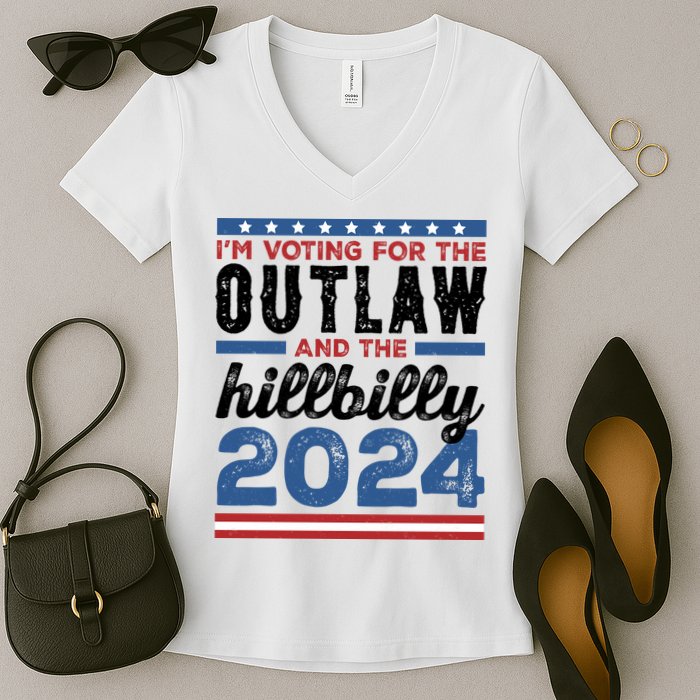 Im Voting For The Outlaw And The Hillbilly 2024 Vintage Election Women's V-Neck T-Shirt