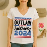 Im Voting For The Outlaw And The Hillbilly 2024 Vintage Election Women's V-Neck T-Shirt