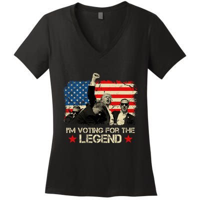 IM Voting For The Legend Trump American Flag Pennsylvania Women's V-Neck T-Shirt