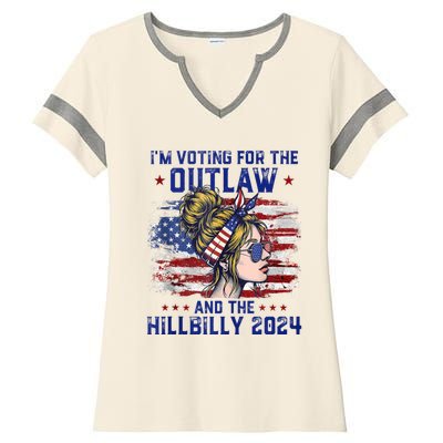 IM Voting For The Outlaw And The Hillbilly 2024 Us Flag Ladies Halftime Notch Neck Tee