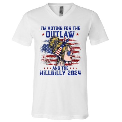 IM Voting For The Outlaw And The Hillbilly 2024 Us Flag V-Neck T-Shirt