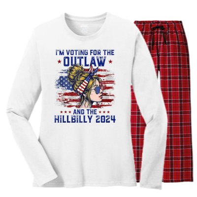 IM Voting For The Outlaw And The Hillbilly 2024 Us Flag Women's Long Sleeve Flannel Pajama Set 