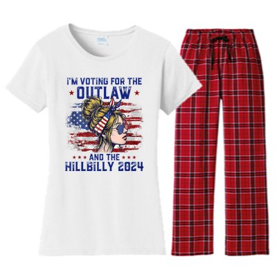 IM Voting For The Outlaw And The Hillbilly 2024 Us Flag Women's Flannel Pajama Set