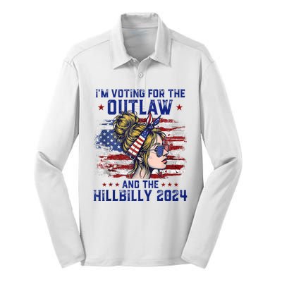 IM Voting For The Outlaw And The Hillbilly 2024 Us Flag Silk Touch Performance Long Sleeve Polo