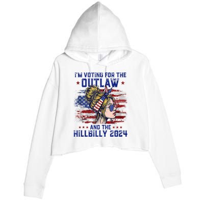 IM Voting For The Outlaw And The Hillbilly 2024 Us Flag Crop Fleece Hoodie