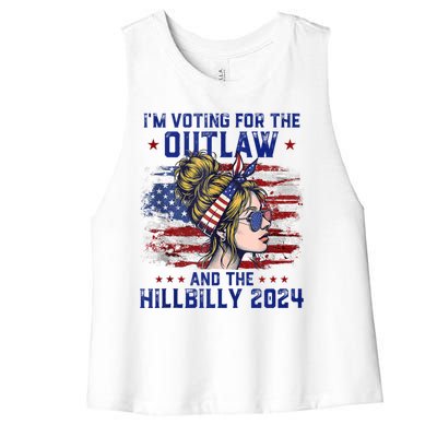 IM Voting For The Outlaw And The Hillbilly 2024 Us Flag Women's Racerback Cropped Tank