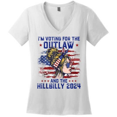 IM Voting For The Outlaw And The Hillbilly 2024 Us Flag Women's V-Neck T-Shirt