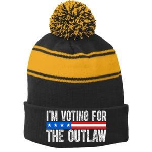 IM Voting For The Outlaw Wanted For President Trump 2024 Stripe Pom Pom Beanie