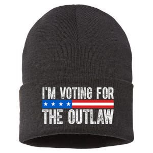 IM Voting For The Outlaw Wanted For President Trump 2024 Sustainable Knit Beanie