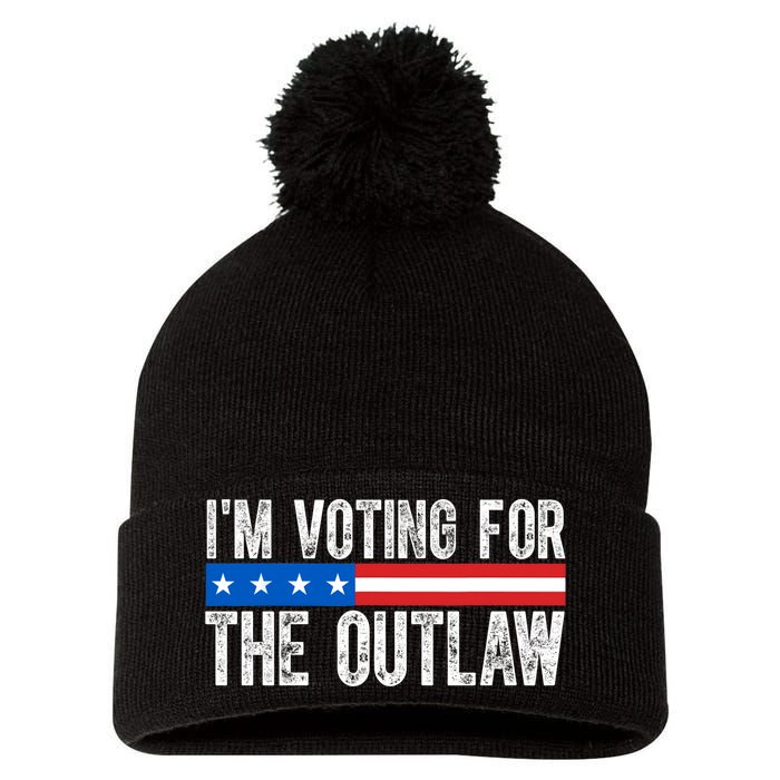 IM Voting For The Outlaw Wanted For President Trump 2024 Pom Pom 12in Knit Beanie