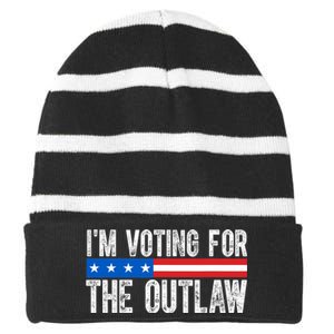 IM Voting For The Outlaw Wanted For President Trump 2024 Striped Beanie with Solid Band