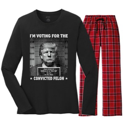 IM Voting For The Convicted Felon Funny Trump 2024 Women's Long Sleeve Flannel Pajama Set 