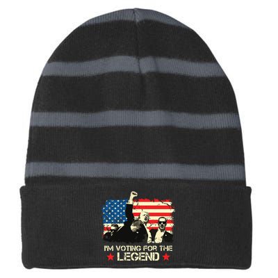 Im Voting For The Legend Trump American Flag Pennsylvania Striped Beanie with Solid Band