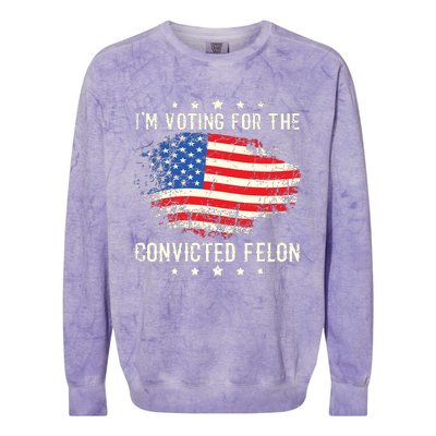 Im Voting For The Convicted Felon Funny Retro American Flag Colorblast Crewneck Sweatshirt