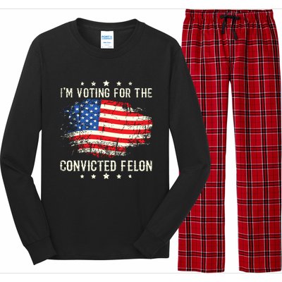 Im Voting For The Convicted Felon Funny Retro American Flag Long Sleeve Pajama Set