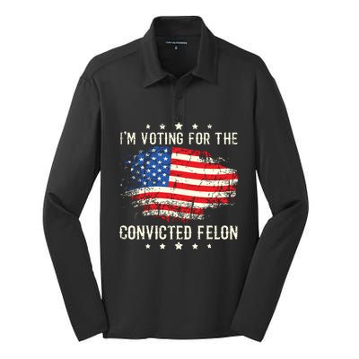 Im Voting For The Convicted Felon Funny Retro American Flag Silk Touch Performance Long Sleeve Polo