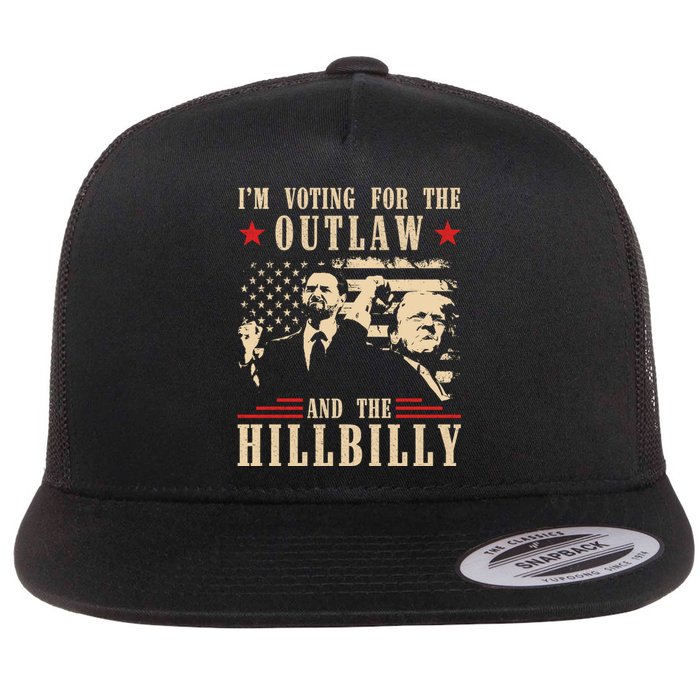 Im Voting For The Outlaw And The Hillbilly Trump Vance 2024 Usa Election Flat Bill Trucker Hat