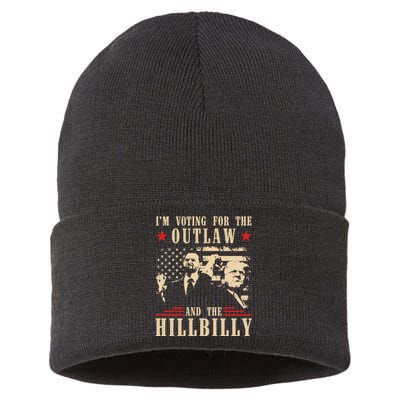 Im Voting For The Outlaw And The Hillbilly Trump Vance 2024 Usa Election Sustainable Knit Beanie