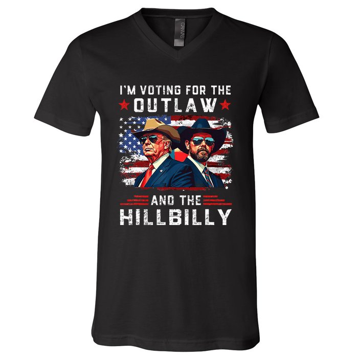 IM Voting For The Outlaw And The Hillbilly Trump Vance 2024 V-Neck T-Shirt