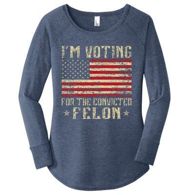 Im Voting For A Felon In 2024 Us Flag Vintage Women's Perfect Tri Tunic Long Sleeve Shirt