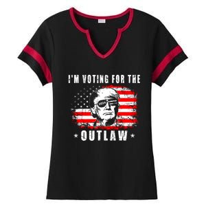 IM Voting For The Outlaw 2024 Funny Trump Ladies Halftime Notch Neck Tee