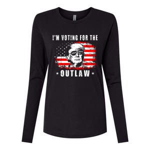 IM Voting For The Outlaw 2024 Funny Trump Womens Cotton Relaxed Long Sleeve T-Shirt