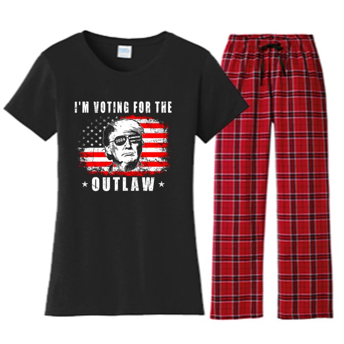 IM Voting For The Outlaw 2024 Funny Trump Women's Flannel Pajama Set