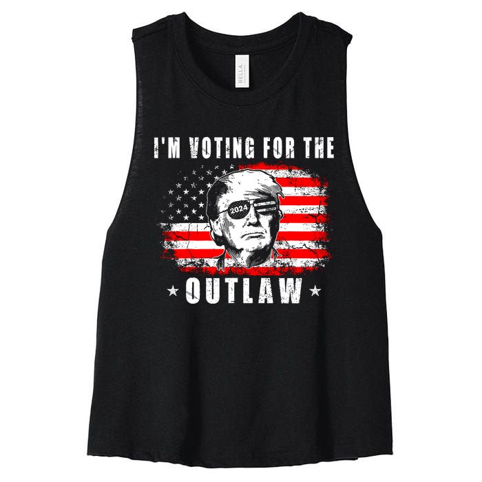 IM Voting For The Outlaw 2024 Funny Trump Women's Racerback Cropped Tank