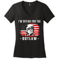 IM Voting For The Outlaw 2024 Funny Trump Women's V-Neck T-Shirt