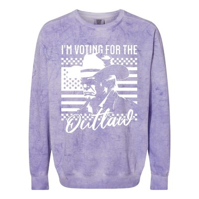 IM Voting For The Outlaw President Trump Western Trump Cowboy Colorblast Crewneck Sweatshirt