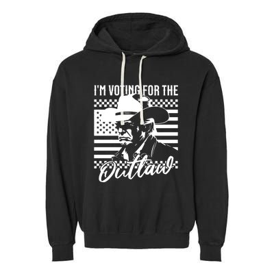 IM Voting For The Outlaw President Trump Western Trump Cowboy Garment-Dyed Fleece Hoodie