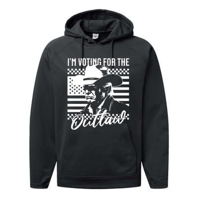 IM Voting For The Outlaw President Trump Western Trump Cowboy Performance Fleece Hoodie