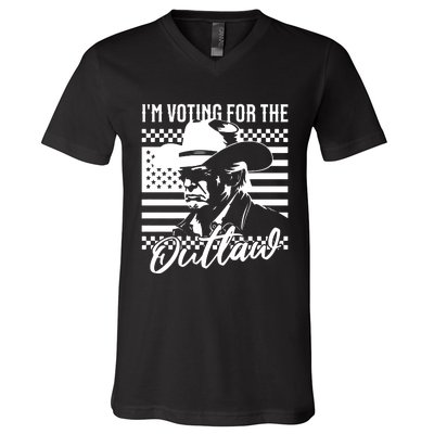 IM Voting For The Outlaw President Trump Western Trump Cowboy V-Neck T-Shirt