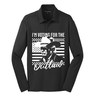 IM Voting For The Outlaw President Trump Western Trump Cowboy Silk Touch Performance Long Sleeve Polo