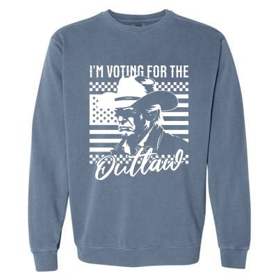 IM Voting For The Outlaw President Trump Western Trump Cowboy Garment-Dyed Sweatshirt